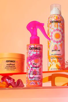 amika's NEW the wizard silicone-free detangling primer is the same wizard you know and love with new ingredients + without the silicone. 🧡squalane helps protect from moisture loss 🧡avocado oil promotes moisture + smoothing benefits 🧡sea buckthorn nourishes hair pair the wizard with soulfood and perk up and watch the magic happen ✨ Good Hair Styling Products, Amika Product Photography, Amika Detangler, Rainbow Beauty Products, Preppy Haircare, Amika Dry Shampoo, Hair Silicone, Amika Hair, Amika Hair Products