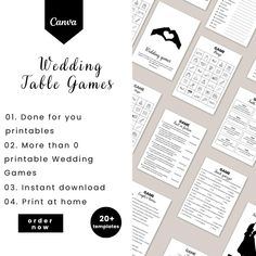 the wedding game is displayed on a white background with black and white text that reads,