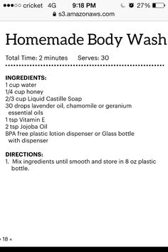 Body Wash Recipe, Diy Body Wash, Homemade Body Wash, Homemade Body Care, Homemade Shampoo, Natural Body Wash, Essential Oils Guide, Essential Oils Health, Diy Skin Care Recipes