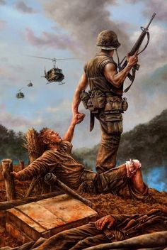 Vietnam, en obra de Dan Nance. Frartes Aeterni Witcher Wallpaper, Army Images, Vietnam History, Vietnam Art, Military Wallpaper, Military Drawings, Military Artwork, Combat Art, Military Pictures