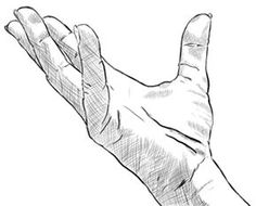 a drawing of a hand holding something in it's right hand with the thumb extended