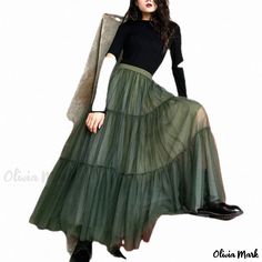 Olivia Mark - Tiered Tulle Skirt - A-Line Fairy Skirt Puff Cake Skirt Long Puffy Skirt Puff Cake, Green Tulle Skirt, Tulle Skirts Outfit, Tulle Skirt Dress, Tiered Tulle Skirt, Net Skirt, Gauze Skirts, Skirts Summer, Puffy Skirt