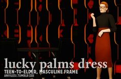 a woman standing in front of a red and black wall with the words lucky palms dress on it