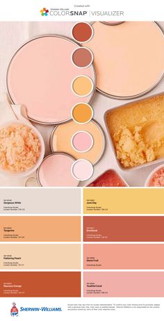 the color scheme for an orange and pink palette is shown with different colors on it