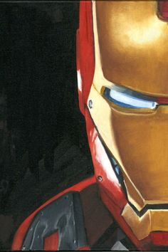 a painting of iron man's face with blue eyes