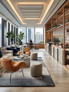 a living room filled with furniture and lots of windows