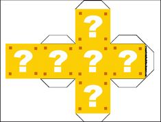 four yellow boxes with question marks on the front and one in the middle, which is missing