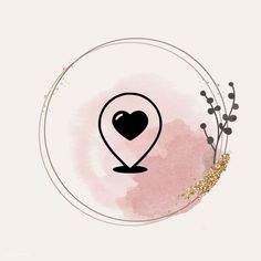 a pink circle with a black heart on it and gold glitters around the edges