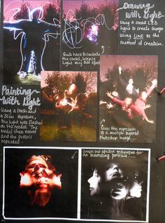 a blackboard with pictures and text about the effects of light painting on people's faces