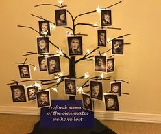 a family tree with pictures and lights on it