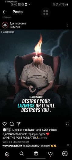 a man sitting in a chair with fire coming out of his mouth and the words destroy your