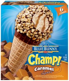 blue bunny's chap caramel flavor ice cream cone