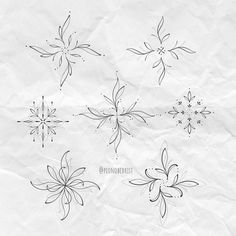 four snowflakes are drawn on white paper