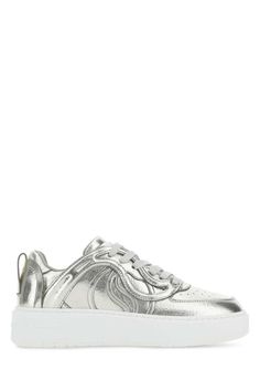 Silver synthetic leather S-Wave sneakers Gender: WomenMaterial: EXTERIOR: 100% SYNTHETIC LEATHER INTERIOR: 100% FABRIC SOLE: RUBBERColor: SILVERMade in: ImportedProduct ID: 810140W1UR0 8136*Import tax/duty will be calculated at checkout (If applicable) White Sole Leather Sneakers With Metallic Logo, Leather High-top Sneakers With Metallic Logo, Leather Sneakers With Metallic Logo For Streetwear, Sporty Metallic Sneakers With Perforations, Sporty Metallic Sneakers, Modern Silver Sneakers With Laces, Metallic Leather Sneakers With Metallic Logo, Metallic Low-top Sneakers With Perforated Toe Box, Metallic Lace-up Sporty Sneakers