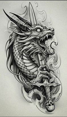 Dragon Art Tattoo, 3d Dragon Tattoo, Dragon Tattoo Styles, Black Dragon Tattoo, Japanese Dragon Tattoos, Geniale Tattoos, Tattoo Artwork