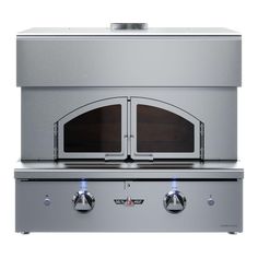 a stainless steel oven with two glass doors