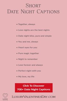 a pink poster with the words short date night captions