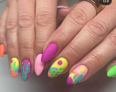 Mexico Inspired Nails, Feminine Nail Art, Cute Pink Nail Designs, Cactus Nails, Mexico Nails, Nail Art Pink, Multicolored Nails, Cute Pink Nails, Pink Manicure