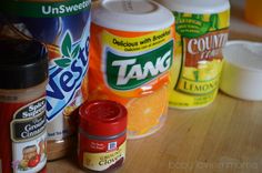 several different types of condiments on a table