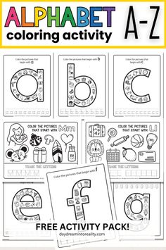 the alphabet coloring activity pack for kids with free printables and activities to help them learn