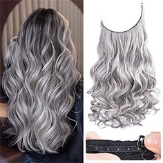 Category:Extension; Gender:Women's; Quantity:1 PCS; Occasion:Party Evening,Daily Wear,Party / Evening,Vacation,Birthday; Age Group:Adults; Hair Extension Type:Pre Looped; Hair Material:Synthetic Hair; Texture:Curly; Length:20 inch; Heat Resistant:Yes; Listing Date:08/03/2023; Can Be Permed:No; Unit Weight:0.288 Silver Hair Extensions, Grey Hair Extensions, Halo Extensions, Grey Curly Hair, Hair Extensions For Short Hair, Halo Hair Extensions, Hairpieces For Women, Halo Hair