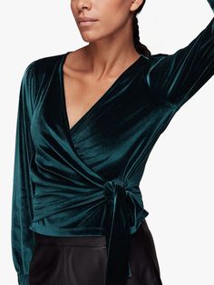 Stretch Velvet Top, New Restaurant, Dinner Date, Stretch Velvet, Neck Wrap, Long Puff Sleeves, Velvet Tops, Beautiful Blouses, Jersey Top