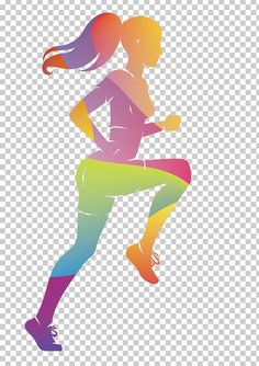 the silhouette of a running woman in rainbow colors