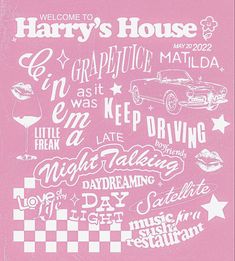 a poster for harry's house with different types of lettering on the front and back