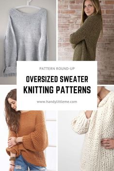 different sweater knitting patterns with text overlay that reads, oversize sweater knitting patterns