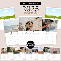 a calendar with photos on it and the words,'fully editable 2021 calendar '