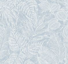 Brentwood Sky Blue Palm Leaves Wallpaper by Scott Living Palm Leaves Wallpaper, House By The Lake, Paper Weave, Scott Living, Palm Leaf Wallpaper, Laundry Room Wallpaper, A Street Prints, Leaf Outline, Deco Wallpaper