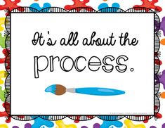 it's all about the process poster with colorful shapes and dots on white background