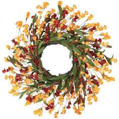 a wreath with yellow and red flowers on it