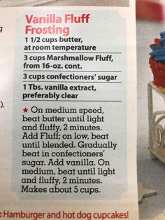 a recipe for vanilla fluff frosting with instructions