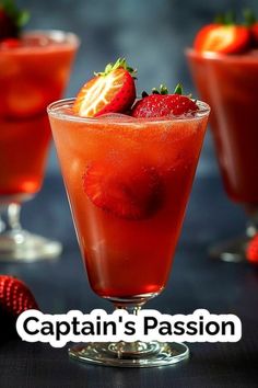 the captain's passion cocktail is garnished with strawberries