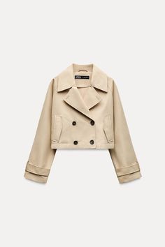 SHORT TRENCH STYLE JACKET - taupe brown | ZARA United States Staple Dress, Double Breasted Trench Coat, Zara Shorts, Trench Jacket, Cardigan Sweater Jacket, Trench Coats Women, Short En Jean, T Shirt Vest, Lapel Collar