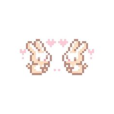 two pixelated rabbits with pink hearts on their ears, one in the shape of a heart