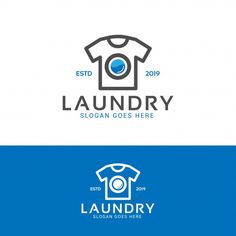 laundry logo design with blue and gray colors on the bottom, and an image of a t - shirt in the middle