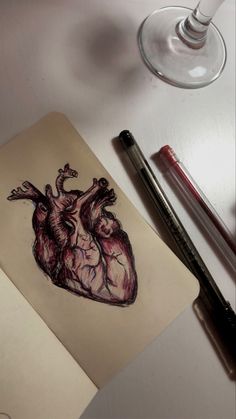 Heart Drawing On Book Page, Atomically Correct Heart Drawing, Human Anatomy Drawing Aesthetic, Drawing A Human Heart, Heart Real Drawing, Aesthetic Heart Sketch, Art Sketches Heart, Graphic Design Drawing Sketch, How To Draw A Real Heart