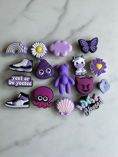 purple shoe charms for your crocs, Croc compatible shoe charms, emoji shoe charms for Crocs, purple cow charm, purple flower Customize your Crocs with these super cute Croc compatible charms. CHECK THE CHARM SECTION FOR 1000'S OF DESIGNS  NEED A CERTAIN DESIGN? SEND ME A MESSAGE AND I WILL CHECK MY EXISTING AND PRIVATE CATALOG  We don't offer coupon codes, but we pay for shipping  when you buy 12 or more charms.  THIS LISTING IS FOR 1CHARM OF YOUR CHOICE -material of the charm is a flexible plas Lavender Crocs Charms, Crocs New Design, Fimo, Croc Charms For Purple Crocs, Purple Crocs Charms, Lilac Crocs With Charms, Purple Croc Charms, Cute Charms For Crocs, Purple Crocs With Charms