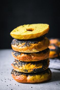 a stack of doughnuts sitting on top of each other