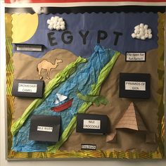 an egyptian themed bulletin board is shown