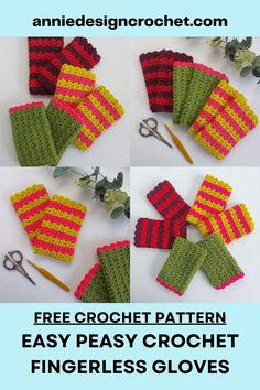 Free Crochet Pattern - Easy Peasy Crochet Fingerless Gloves by annie design crochet Glove Aesthetic, Crochet Glove