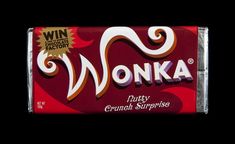 wonka chocolate bar with the word wonka written in white on it's wrapper