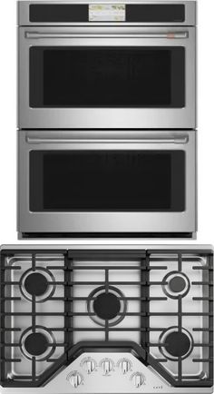 two stainless steel ovens side by side