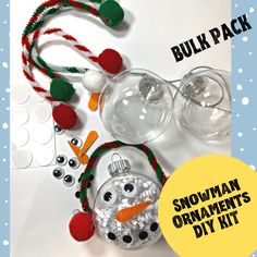 a snowman ornament and other ornaments are shown with the words bulk pack