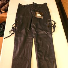 Nee With Tags Lambskin Leather Lace Up Pants Black With Zipper On Each Lower Leg Size Eu 50 Which Is About Us 34 Leather Lace Up Pants, Lace Up Leather Pants, Lace Up Pants, Plaid Dress Pants, Mens Slacks, Grey Chinos, Slim Fit Dress Pants, Blue Dress Pants, Levis Pants