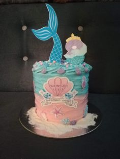 a birthday cake that is decorated like a mermaid