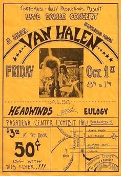 an old concert poster for the band van halen on friday, oct 11, 1971