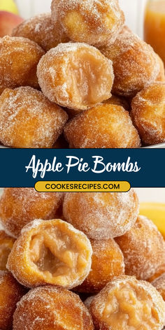 Apple Pie Bombs are a delightful treat, combining the warm, spiced flavors of apple pie with the crispy, golden goodness of deep-fried biscuit dough. These bite-sized delights are perfect for satisfying your sweet tooth! Apple Pie Cloud Dough, Apple Pie Treats, Apple Pie Deserts, Popeyes Apple Pie Recipe, Sweet Deserts Ideas, Deep Fried Sweets, Apple Pie Balls, Deep Fried Desserts Easy, Thanksgiving Inspired Desserts